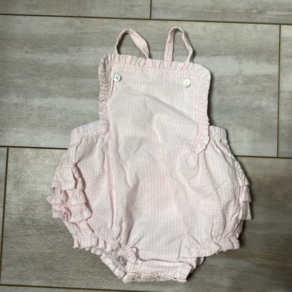 Mud Pie light pink striped one piece for 3-6month old baby girls.